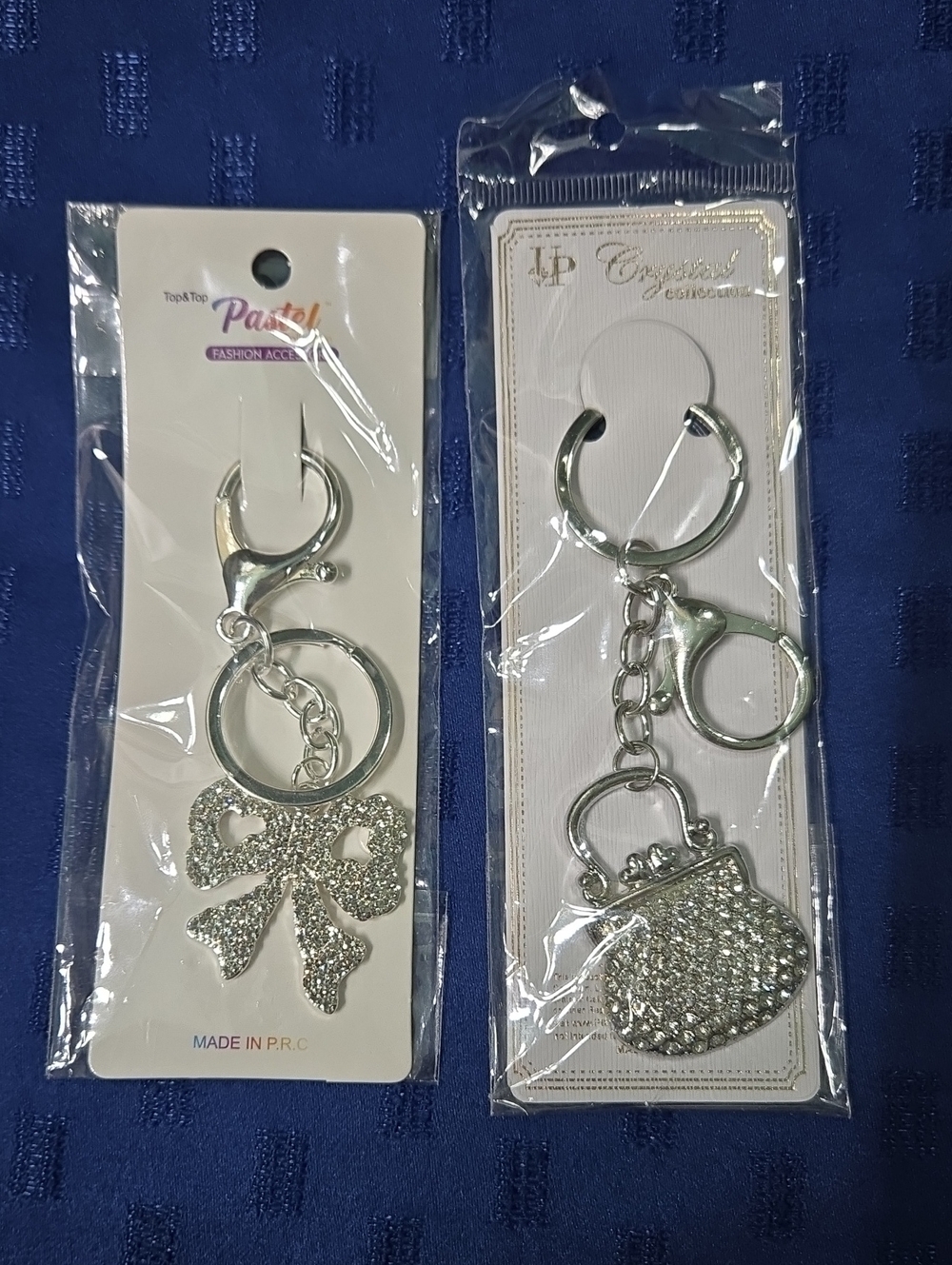Silver Crystal Bow Keychain & Handbag Charm (Set of 2)